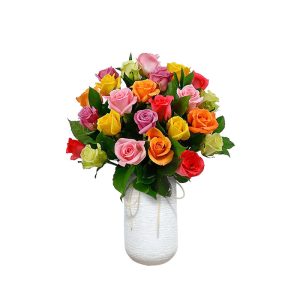 Florero de porcelana con rosas surtidas. Envio flores dia de la madre en lima peru